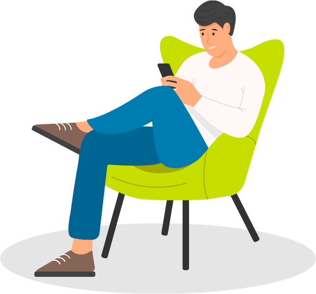 Homem gerado por inteligência artificial sentado em uma cadeira